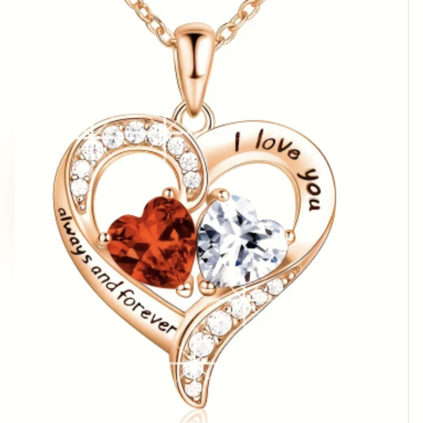 Rose Gold Double Heart “I Love You Always & Forever” Rhinestone Necklace T5b8k